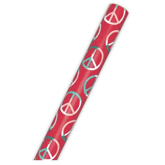 Hallmark Wrapping Paper Christmas Peace Symbols Red Paper Roll 35 sq ft Holiday - Picture 4 of 4